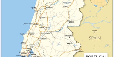 خريطة البرتغال والدول المحيطة